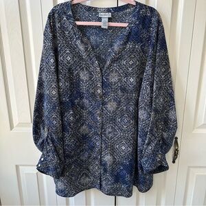 Catherines Lightweight Gold Accent Geometric Print Blouse Womens Size 4X